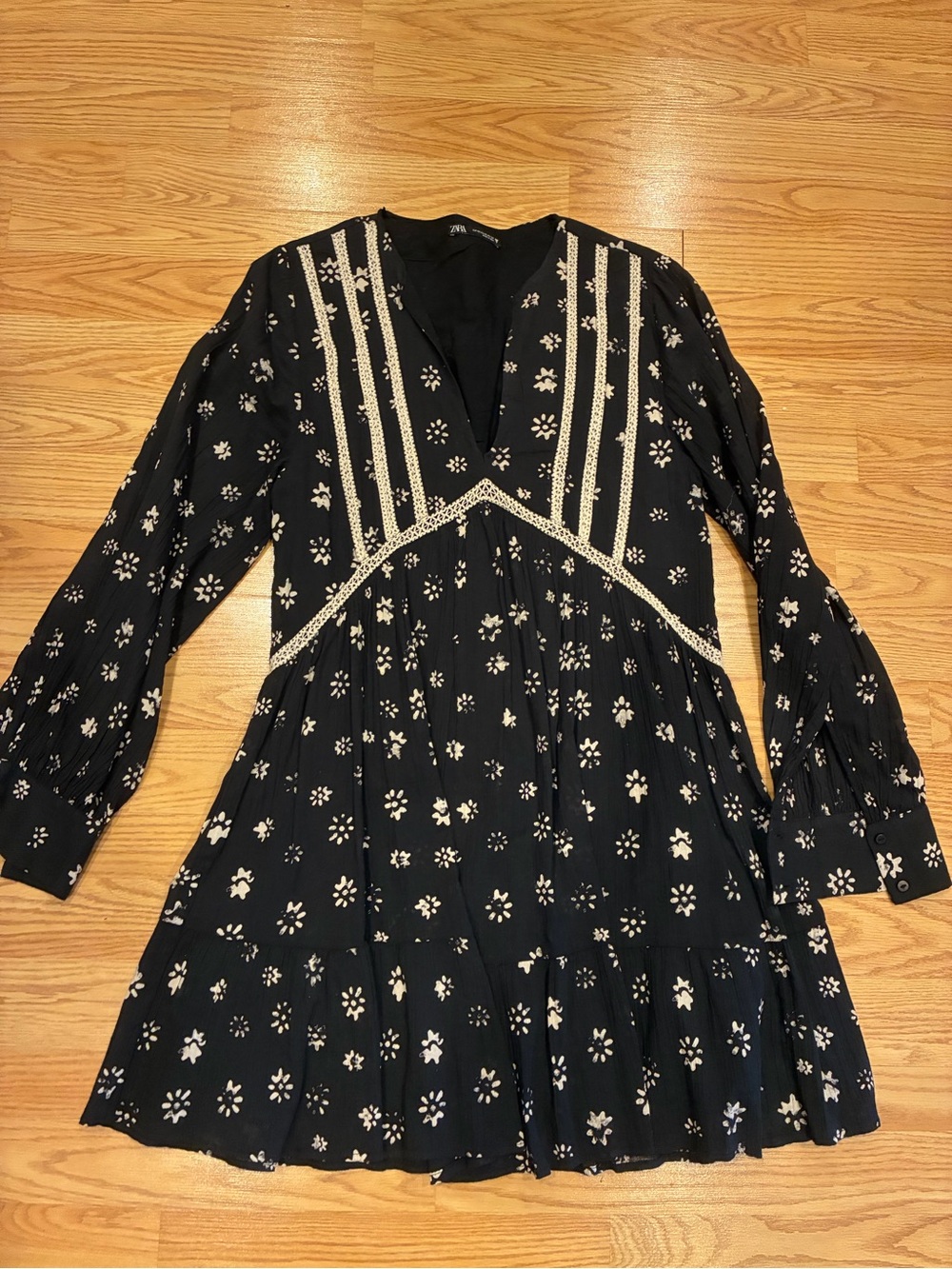 Zara Boho Black Floral Mini Dress